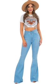 Women's High Rise Light Blue Bell Bottom Jeans