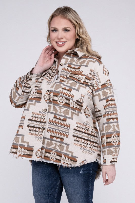 Plus Size Western Print Aztec Shacket for Women