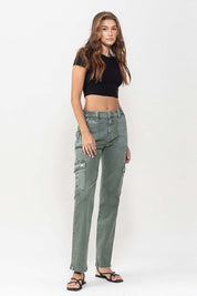 Women's Relaxed Mid Rise Cargo Jeans with Patch Pockets