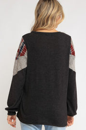 Women's Loose Fit Plaid Color Block Top