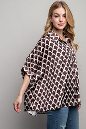 Women's Geometric Print Oversized Button Down Shirt