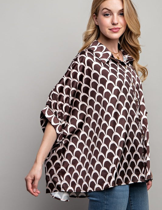 Women's Geometric Print Oversized Button Down Shirt