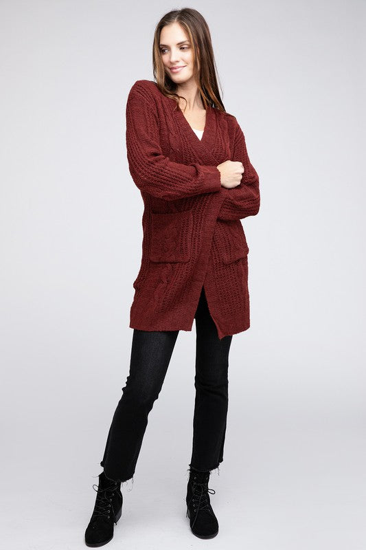 Women's Loose Fit Twist Knitted Open Front Cardigan