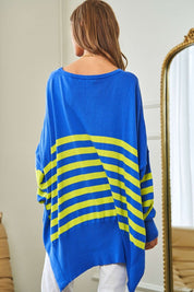 Women's Loose Fit Multi-Striped Elbow Patch Sweater Top