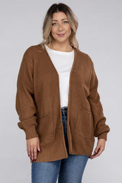 Plus Size Oversized Waffle Open Cardigan Sweater