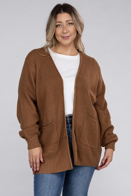 Plus Size Oversized Waffle Open Cardigan Sweater
