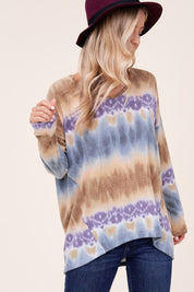 Women's Casual Loose Fit Tie Dye V Neck Boxy Top