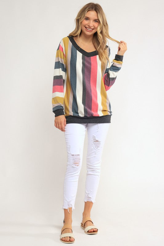 Women's Loose Fit Wide V Neck Plus Sweatshirt