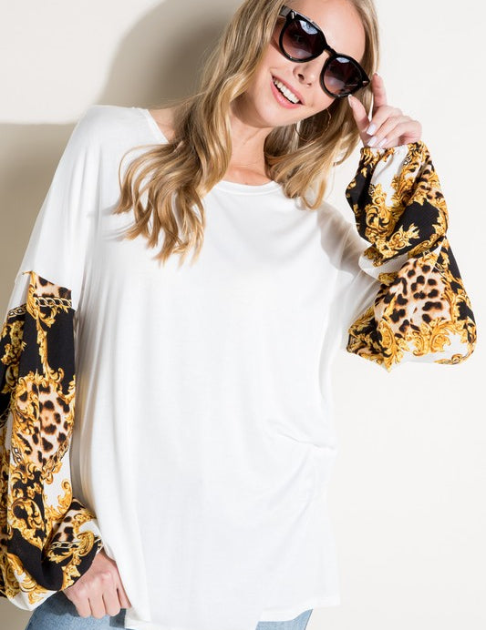 Women's Casual Loose Fit Chain Print Long Sleeve Top