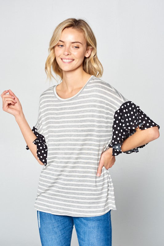 Women's Polka Dot Ruffle Sleeve Top