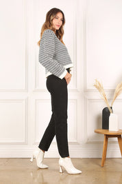 Women's Casual Herringbone Pattern Crew Neck Sweater