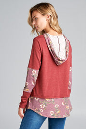 Women's Casual Flower Print Hoodie Tunic Top