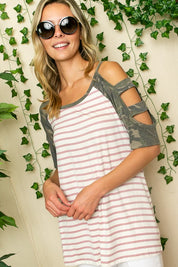 Women's Stripe Camo Ladder Sleeve Top