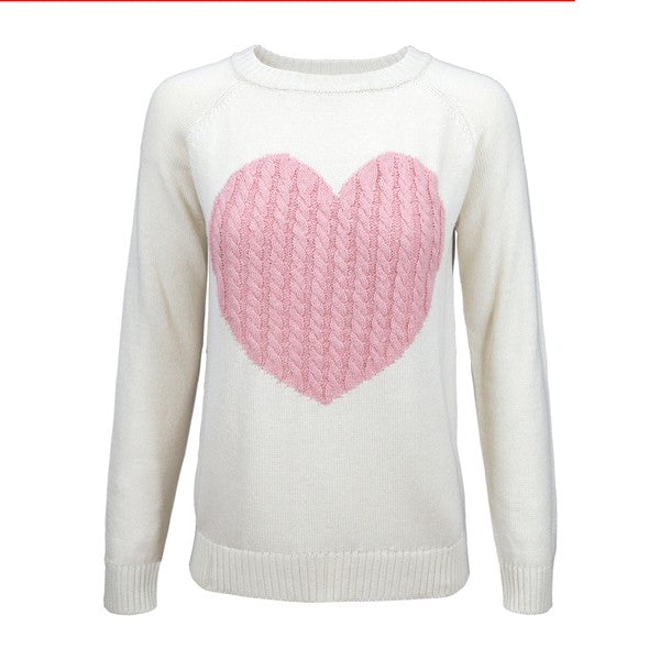 Women's Casual Heart Design Long Sleeve Pullover Sweater