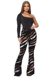 Women's High Rise Tiger Print Bell Bottom Jeans