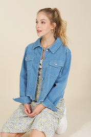 Women's Frayed Corduroy Button-Up Jacket