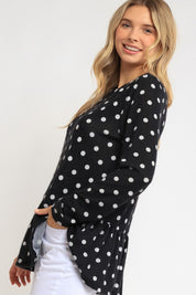 Women's Casual Polka Dot Tunic Top with Ruffle Bottom