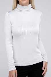 Women's Relaxed Ribbed Turtle Neck Long Sleeve Top