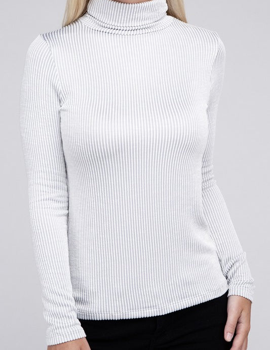 Women's Relaxed Ribbed Turtle Neck Long Sleeve Top