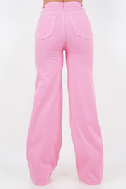 Women's High Rise Wide Leg Jeans in Bubblegum Pink