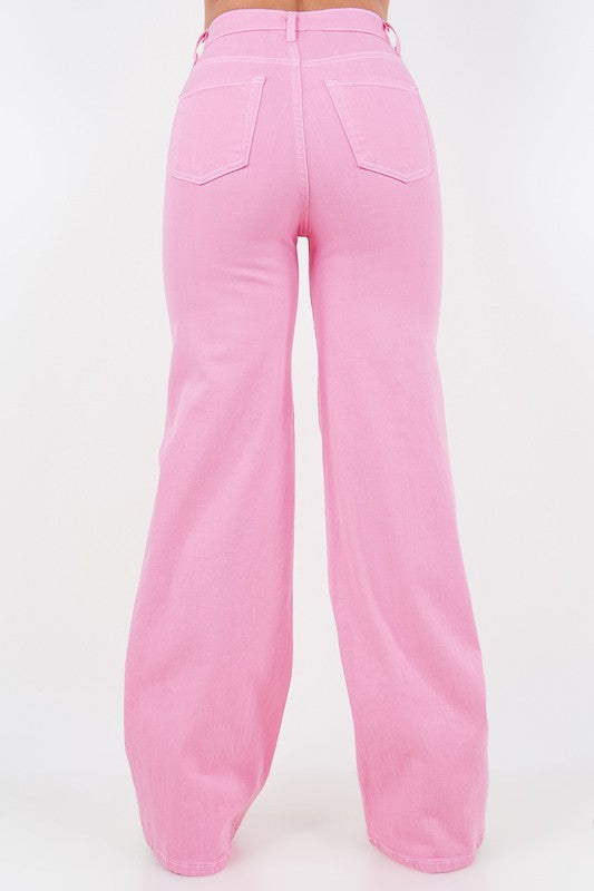 Women's High Rise Wide Leg Jeans in Bubblegum Pink