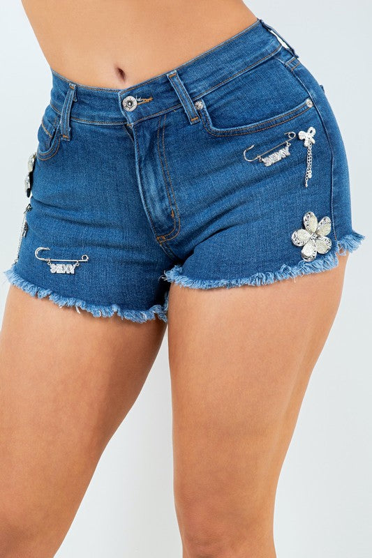 Women's Mid Rise Rhinestone Denim Shorts