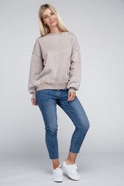 Women's Oversized Acid Wash Fleece Pullover