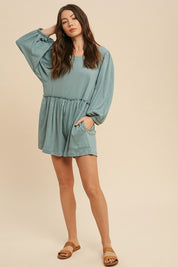 Women's Casual Babydoll Romper with Long Sleeves