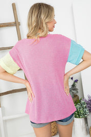 Women's Boxy Fit V Neck Colorblock Top