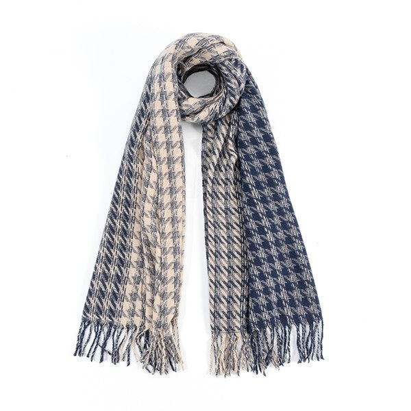 Unisex Houndstooth Two-Toned Fringed Scarf