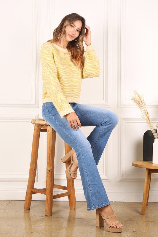 Women's Casual Herringbone Pattern Crew Neck Sweater