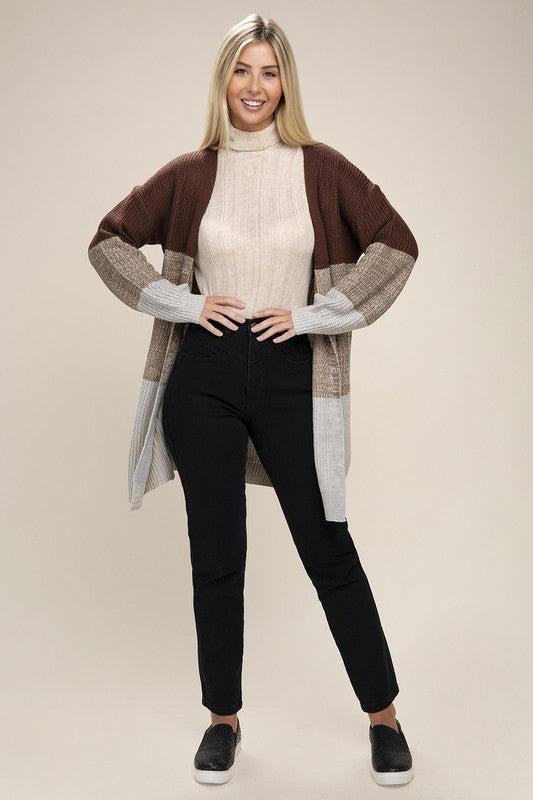 Women's Color Block Open Front Cardigan