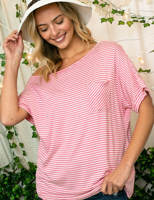 Women's Striped Jersey One Shoulder Top