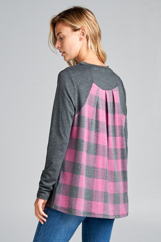 Women's Casual Long Sleeve Plaid Pocket Top