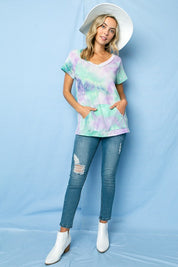 Women's Tie Dye Thermal V Neck Top