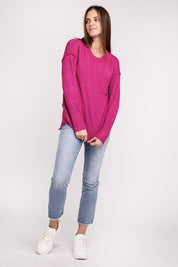 Women's Casual Melange Hi-Low Hem Round Neck Sweater