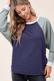 Women's Loose Fit Color Block Terry Sweatshirt