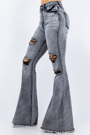 Women's High Rise Bell Bottom Jeans in Grey