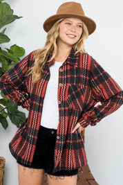 Women's Oversized Fuzzy Plaid Flannel Button Down Shacket