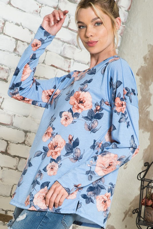 Women's Oversized Floral V Neck Pullover Top