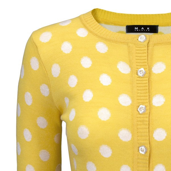 Women's Polka Dot Jacquard 3/4 Sleeve Cardigan Sweater