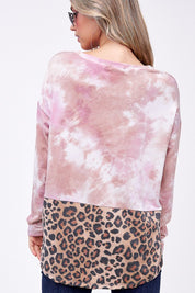 Women's Loose Fit Tie Dye & Cheetah Print Boxy Top