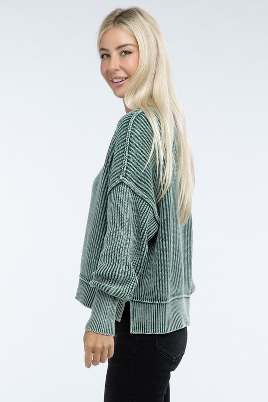 Women's Oversized Cropped Sweater with Side Slits