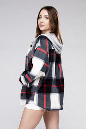 Women's Casual Hooded Plaid Fleece Shacket