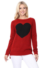 Women's Cozy Heart Jacquard Round Neck Pullover Sweater