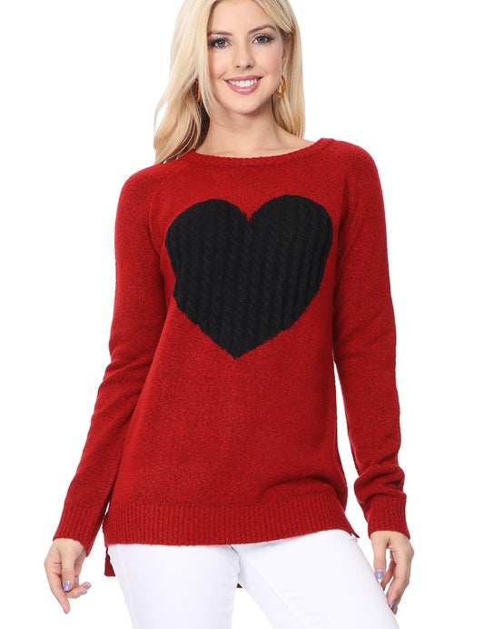 Women's Cozy Heart Jacquard Round Neck Pullover Sweater