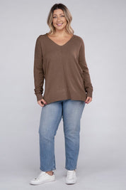 Women's Plus Oversized V-Neck Garment Dyed Sweater