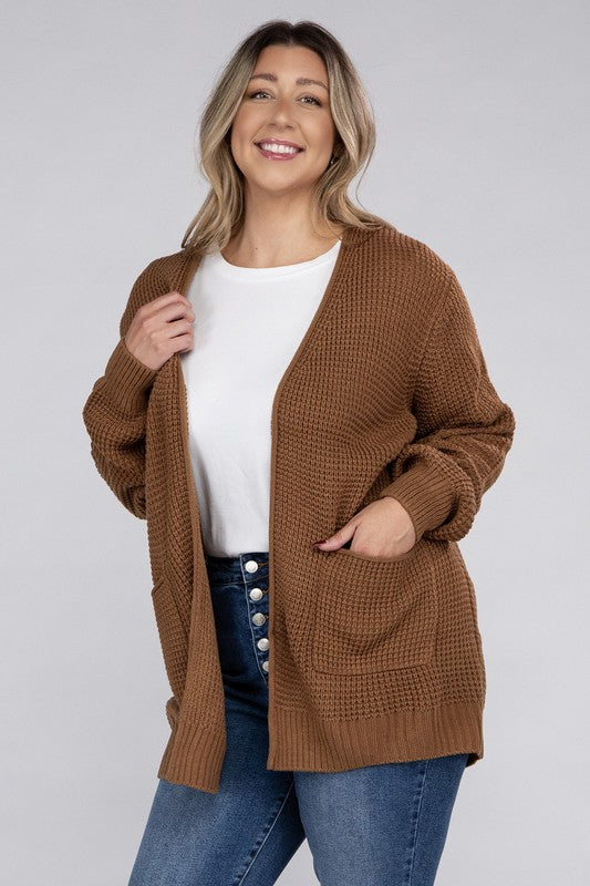 Plus Size Oversized Waffle Open Cardigan Sweater
