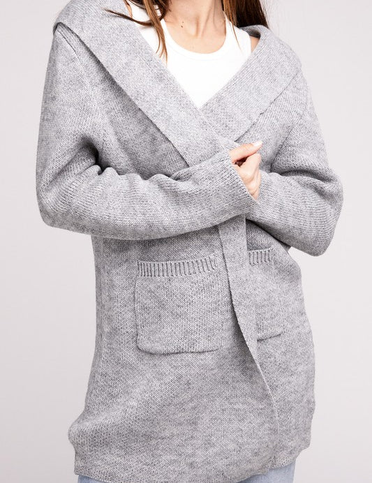 Hooded Open Front Sweater Cardigan