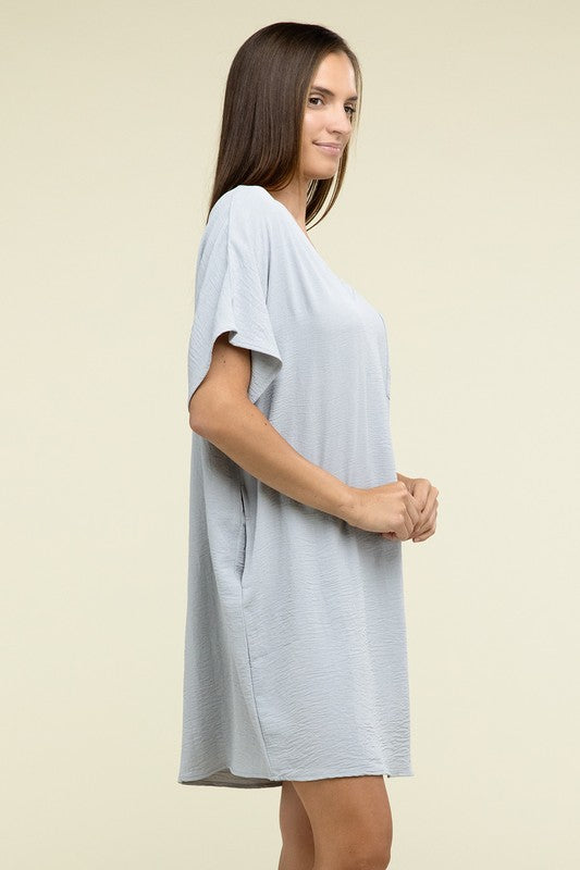 Women's Casual Relaxed V-Neck T-Shirt Dress with Pockets